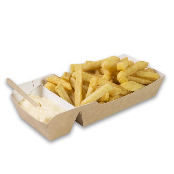 Kraftkarton Chipsschale mit Saucenfach groß A9+1 130x70x35 Snackverpackung groß